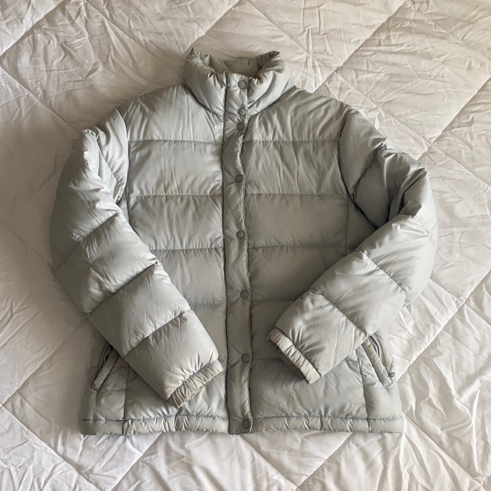 Light blue puffer jacket!